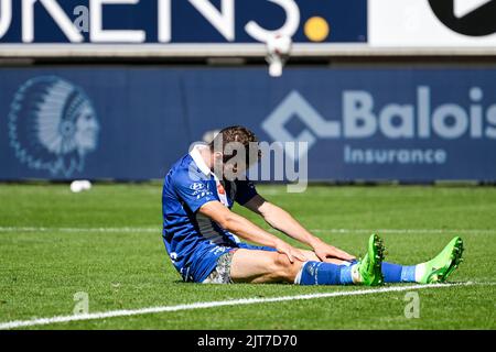 Gent, Belgien. 28. August 2022. Gents Hugo Cuypers zeigt eine Niederlage während eines Fußballmatches zwischen KAA Gent und dem Royal Antwerp FC am Sonntag, 28. August 2022 in Gent, am 6. Tag der ersten Division der belgischen Meisterschaft 2022-2023 in der 'Jupiler Pro League'. BELGA FOTO TOM GOYVAERTS Kredit: Belga Nachrichtenagentur/Alamy Live News Stockfoto