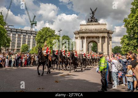 Life Guards, Wellington Arch, London, England, Großbritannien Stockfoto