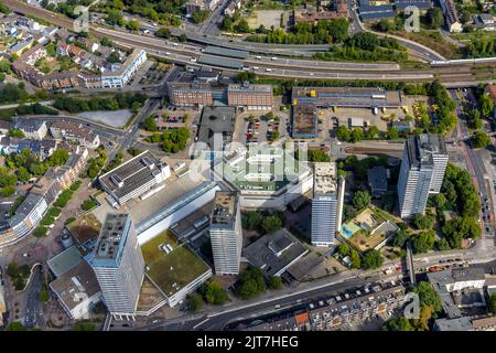 Luftaufnahme, Gegend um die Hauptpost, Hauptbahnhof, Radweg, Dickswall Hochhäuser, Altstadt I - Südosten, Mülheim an der Ruhr, Stockfoto