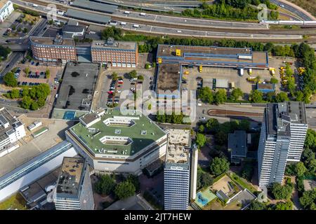 Luftaufnahme, Gegend um die Hauptpost, Hauptbahnhof, Radweg, Dickswall Hochhäuser, Altstadt I - Südosten, Mülheim an der Ruhr, Stockfoto