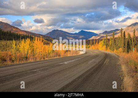 Eine Ausdehnung der Dempster Highway durch den borealen Wald in der Nähe von Tombstone Territorial Park, Yukon Stockfoto