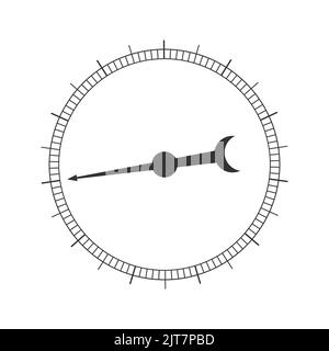 Runde Messskala mit rotierendem Pfeil. 360-Grad-Vorlage aus Barometer, Kompass, kreisförmigem Lineal, isoliert auf weißem Hintergrund. Vektorgrafik Stock Vektor