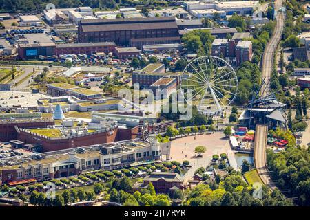 Luftaufnahme, Riesenrad am Platz der Guten Hoffnung und futuristische Bushaltestelle Neue Mitte, Borbeck, Oberhausen, Ruhrgebiet, Nordrhein-Westfalen, Stockfoto