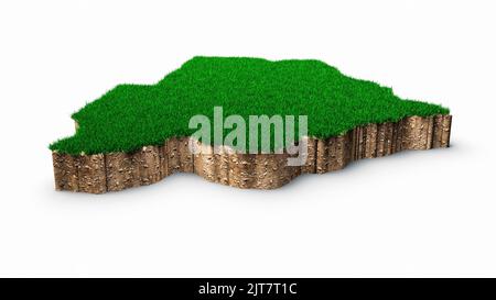 A Botswana Map Bodengeologie Querschnitt mit grünem Gras und Gesteinsboden, 3D Illustration Stockfoto