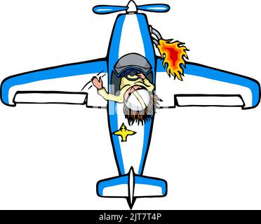 Draufsicht auf einen Piloten, der ein Propellerflugzeug fliegt Stock Vektor