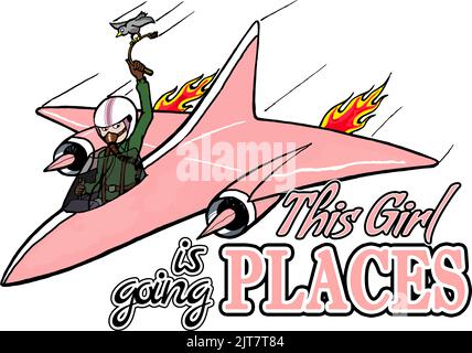 Rosa Jet Kampfflugzeug mit Mädchen Pilot Stock Vektor