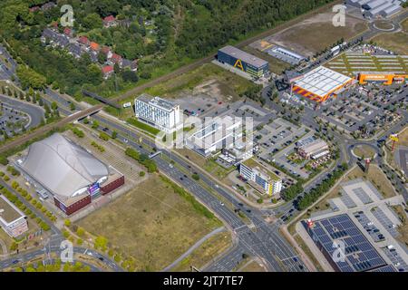 Luftaufnahme, Metronom Theater, Hotel Super 8 by Wyndham Oberhausen, XIAO Restaurant, The ASH - Oberhausen, B&B Hotel Oberhausen am Centro, Space Plus Stockfoto