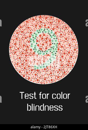 Ishihara-Test auf Farbblindheit. Farbblindtest. Grüne Zahl 9 für farbenblinde Menschen. Vektorgrafik. Stock Vektor