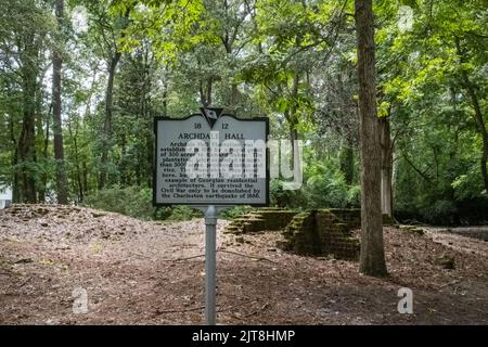 Die Überreste der Archdale Hall-Plantage befinden sich inmitten einer modernen Unterteilung an der Dorchester Road in North Charleston, South Carolina. Stockfoto