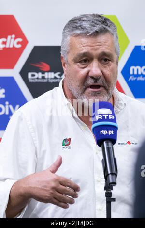 28. August 2022. Odivelas, Portugal. Portugals Cheftrainer Mario Gomes aus Portugal in Aktion während des Spiels für den FIBA Europe Cup (Gruppe F), Portugal gegen Zypern © Alexandre de Sousa/Alamy Live News Stockfoto