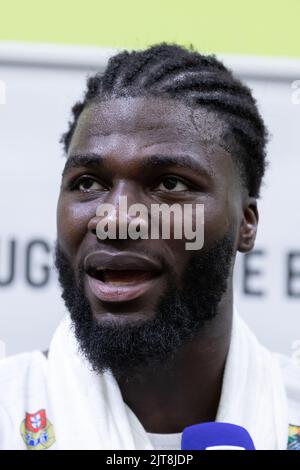 28. August 2022. Odivelas, Portugal. Portugal und Sacramento Kings Centre Neemias Queta (88) in Aktion während des Spiels für den FIBA Europe Cup (Gruppe F), Portugal gegen Zypern © Alexandre de Sousa/Alamy Live News Stockfoto