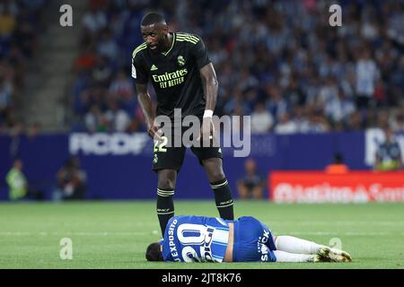 Barcelona, Spanien. 28. August 2022. La Liga Spanisches Fußballspiel La Liga Espanyol gegen Real Madrid im RCDE Stadion, Barcelona 28. August 2022 900/Cordon Pressequelle: CORDON PRESS/Alamy Live News Stockfoto