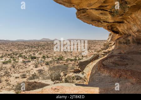 Klippen um Laas Geel Felsmalereien, Somaliland Stockfoto