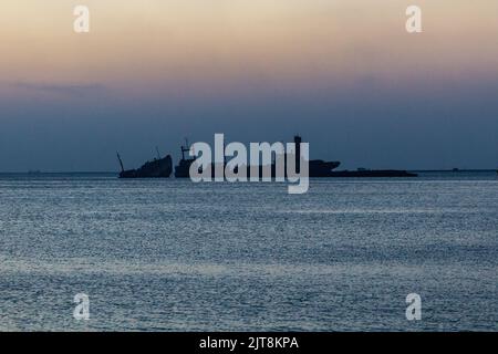 Abendansicht von verlassenen Booten in Berbera, Somaliland Stockfoto