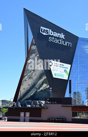Außerhalb des US Bank Stadions, Heimstadion der Minnesota Vikings. Stockfoto