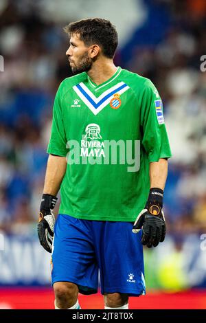 Barcelona, Spanien. 28. August 2022. Cabrera (RCD Espanyol) ist während des Fußballspiels der Liga zwischen RCD Espanyol und Real Madrid im Stadion Cornella-El Prat am 28. August 2022 in Barcelona, Spanien, abgebildet. Foto: Siu Wu. Kredit: dpa/Alamy Live Nachrichten Stockfoto