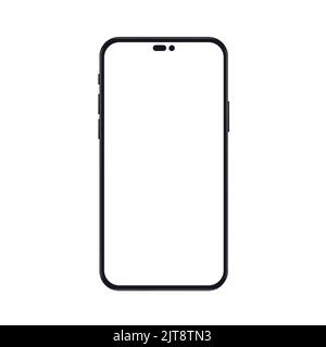 Hochwertige realistische neue Version des Smartphones mit leerem weißen Bildschirm und ausgeschnittener Selfie-Kamera. Realistisches Vektor-Mockup-Telefon für visuelle ui-App-Demonstration Stock Vektor