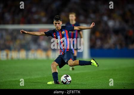 Barcelona, Spanien. 28. August 2022. Der FC Barcelona und Real Valladolid CF werden am 28. August 2022 in Camp Nou, Barcelona, Spanien, bei einem Spiel der La Liga Santander gegeneinander antritt. Quelle: Str/Xinhua/Alamy Live News Stockfoto