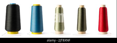 Spule der bunten Farbe Nähgarn in Stoff-und Textilindustrie isoliert auf weißem Hintergrund, Sammlung verwendet Stockfoto