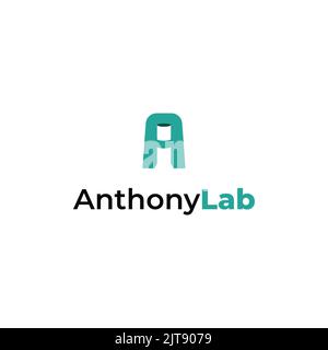 Schreiben Sie Ein Lab Logo Design Konzept. Perfekt für Technologie, Digital, Software, Netzwerk und Wissenschaft Marke. Stock Vektor