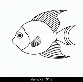 Niedlichen Fisch Umriss Vektor Illustration Logo Fisch schwarz weiß Flossen Stock Vektor