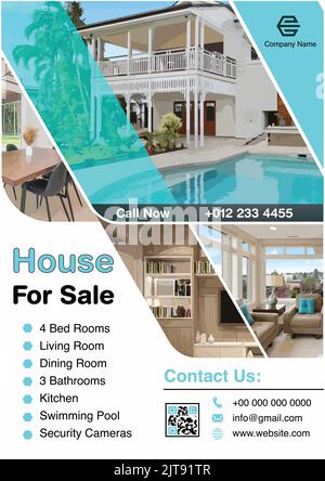 Immobilien-Flyer Design-Vorlagen Immobilien-Flyer für Haus zum Verkauf einfacher kreativer Flyer in Vektor Stock Vektor