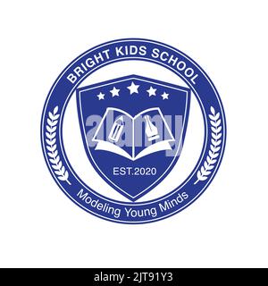 Schule Logo Bildung Logo mit Buch Stift Bleistift Sterne Symbole Schild und Blätter Vektor Logo Illustration Stock Vektor