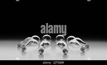 Glühbirne in dunklen leeren Raum mit Platz für Ihre Nachricht, 3D Rendering. Stockfoto