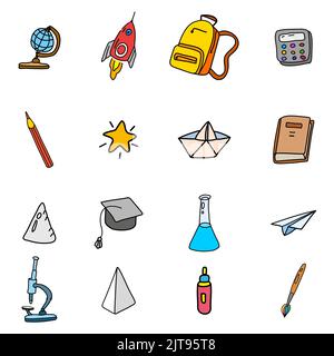 Back to School Icon Set, Handzeichnung Sammlung. Vektorgrafik Skizze Stock Vektor