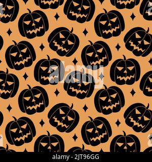 Halloween-Muster. Kürbis Laternen Silhouetten. Vektor-Doodle-Illustration. Halloween nahtloser Hintergrund mit Herbstferien Symbole Jack o Laternen Stock Vektor