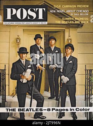 Ungeschnittenes Set von Beatles „Saturday Evening Post“-Zeitungskitschern, 1964 Stockfoto