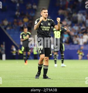 Sabadell, Barcelona, Spanien. 28. August 2022. Barcelona Spanien 28.08.2022 Dani Ceballos (Real Madrid) Gesten während der La Liga Santander zwischen Espanyol und Real Madrid am 28. August 2022 im RCDE-Stadion in Barcelona. (Bild: © Xavi Urgeles/ZUMA Press Wire) Bild: ZUMA Press, Inc./Alamy Live News Stockfoto