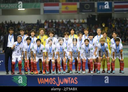 San Jose. 28. August 2022. Team of Japan posiert für Fotos während der Preisverleihung der FIFA U-20 Frauen-Weltmeisterschaft 2022 in San Jose, Costa Rica am 28. August 2022. Kredit: Xin Yuewei/Xinhua/Alamy Live Nachrichten Stockfoto