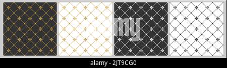 Satz von nahtlosen geometrischen Mustern aus diagonalen Linien und Elementen des orientalischen Ornaments. Flacher Style Stock Vektor