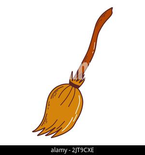 Hexenbesen. Halloween-Elemente. Trick or Treat-Konzept. Vektorgrafik im handgezeichneten Stil Stock Vektor