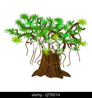 Großer Baum.Cartoon großer grüner Baum mit dicker faltiger Rinde.ein breiter massiver alter Baum mit grünen Blättern.majestätische Pflanze mit einem rauen Stamm und einer großen Krone Stock Vektor