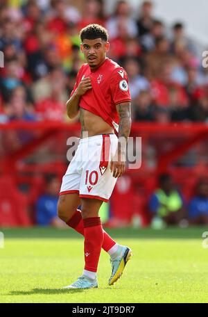 Nottingham, Großbritannien. 28.. August 2022. Morgan Gibbs-White aus Nottingham Forest während des Spiels der Premier League auf dem City Ground, Nottingham. Bildnachweis sollte lauten: David Klein / Sportimage Kredit: Sportimage/Alamy Live News Stockfoto