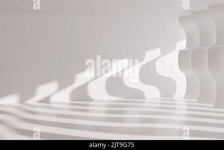 Weißer leerer Raum mit geschwungenen Schatten, 3D Rendering. Digitale Zeichnung des Computers. Stockfoto