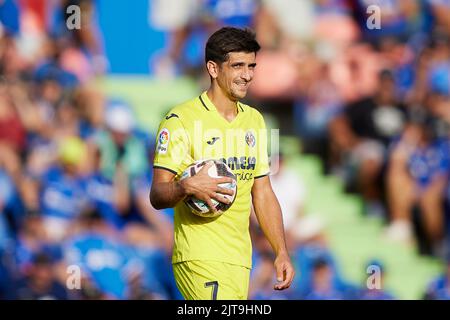 Getafe, Madrid. 28. August 2022. Gerard Moreno von Villarreal CF während des La Liga-Spiels zwischen Getafe CF und Villarreal CF spielte am 28. August 2022 im Coliseum Alfonso Peres Stadium in Getafe, Madrid, Spanien. (Foto von Ruben Albarran / PRESSIN) Credit: PRESSINPHOTO SPORTS AGENCY/Alamy Live News Stockfoto