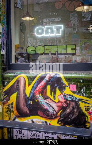 Vegetarisches Café OAT Kaffee in Bricklane ,London Vereinigtes Königreich Stockfoto