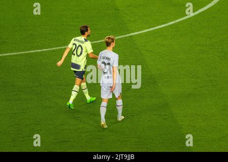 Frenkie de Jong beim Freundschaftsspiel zwischen Xavi's FC Barcelona (Barça) und Guardiola's Manchester City wegen als-Krankheit im Spotify Camp Nou Stockfoto