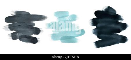 Aquarellstriche, Flecken, Türkis und Schwarz. Illustration, isolierte Objekte aus einem großen Satz VON GEMÜTLICHEN WINTER. Für Dekoration, Design und Komposition Stockfoto