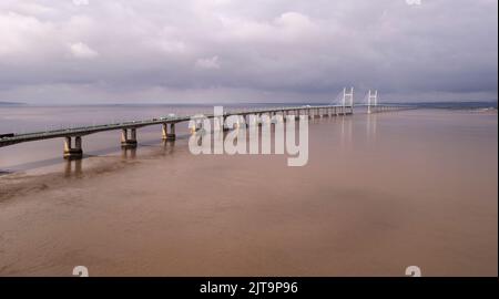 Luftaufnahme der Prince of wales Road Bridge über den Fluss severn Stockfoto