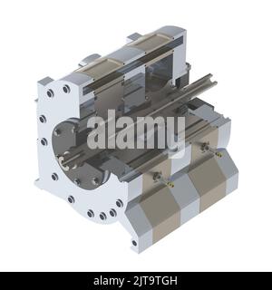 Rotary Wankel Motor Assembly 3D Rendering isoliert auf weißem Hintergrund Stockfoto