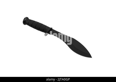 Ein großes Machete-Messer mit einer schwarzen gebogenen Klinge. Moderne kantige Waffen. Isolieren auf weißem Hintergrund. Stockfoto