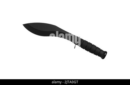 Ein großes Machete-Messer mit einer schwarzen gebogenen Klinge. Moderne kantige Waffen. Isolieren auf weißem Hintergrund. Stockfoto