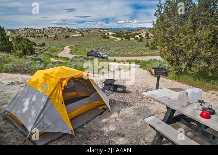 Campingplatz in Castle Gardens Scenic Area, Bighorn Basin, in der Nähe der Stadt Ten Sleep, Wyoming, USA Stockfoto