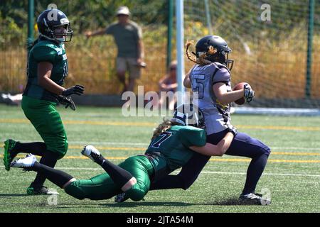 Cardiff Valkyries gegen Portsmouth Dreadnoughts, National Women's American Football League Stockfoto