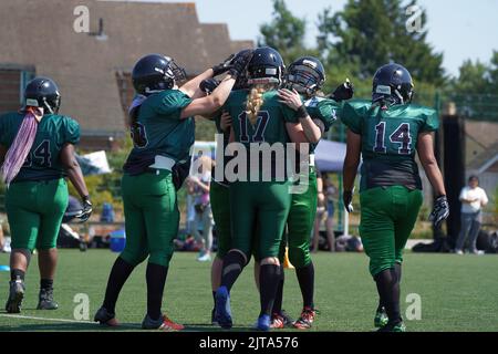 Cardiff Valkyries gegen Portsmouth Dreadnoughts, National Women's American Football League Stockfoto