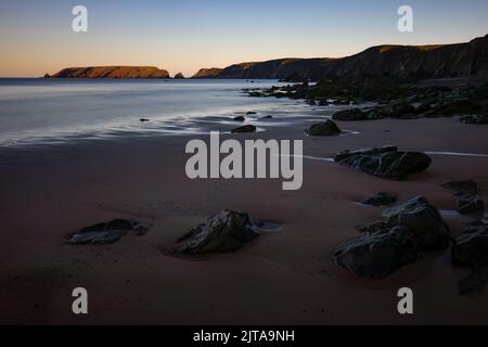 Marloes Strand bei Sonnenaufgang Stockfoto